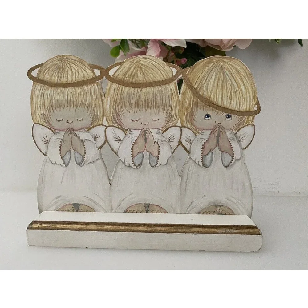 Hand Painted Wood Angels Hand Painted Standing Plaque 7